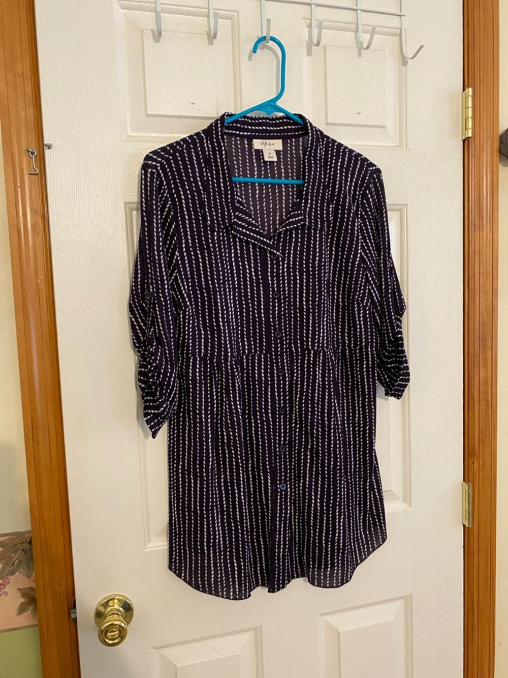 Style & Co. Navy and White Striped Button Tunic - Picture 3 of 4